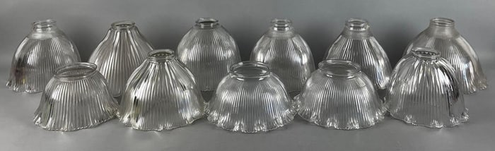Group of Antique Holophane Glass Lamp Shades and More