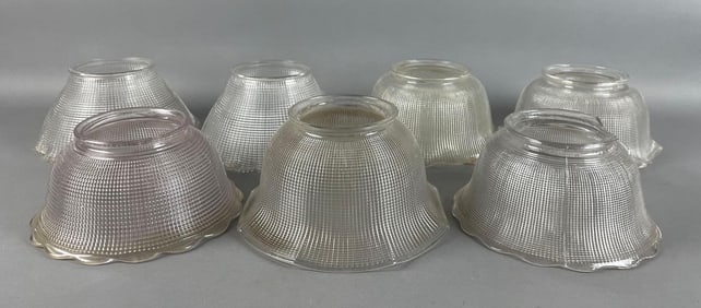 Group of Antique Pressed Glass Grid Lamp Shades
