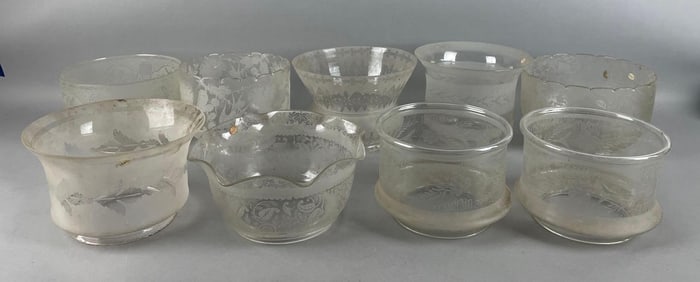 Group of Antique Etched Glass Lamp Shades