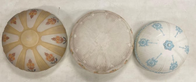 Group of Antique Large Hand-Painted Glass Lamp Shades