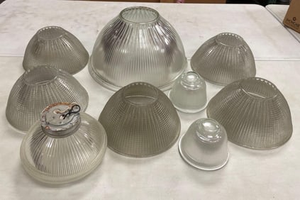 Group of Antique Industrial Glass Lamp Shades