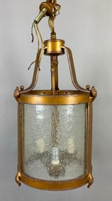 Antique Versailles Style Metal Hanging Pendant Light with Textured Frosted Glass Panels