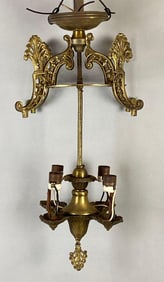 Antique Art Nouveau Brass Hanging Chandelier