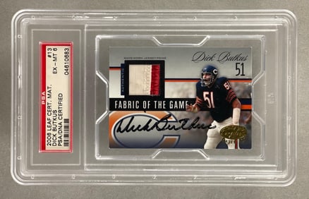 2006 Leaf Game Worn 2 Color Jersey Dick Butkus with Auto #13 PSA 6, 25/25