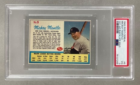 1962 Post Cereal Mickey Mantle #5 PSA 3