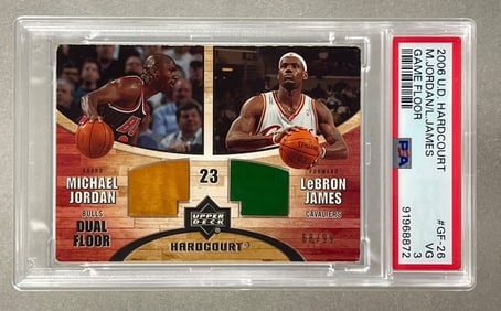 2006 Upper Deck Hardcourt Michael Jordan and LeBron James Game Floor #GF-26 PSA 3, 68/99