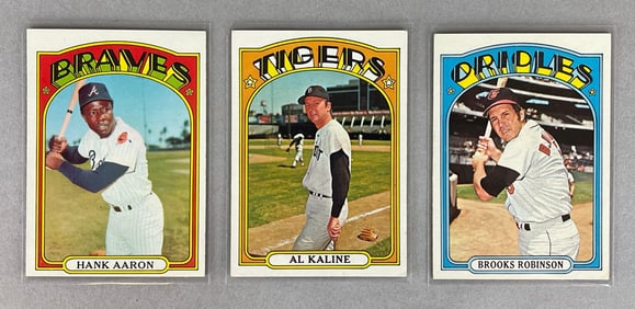 1972 Topps Hank Aaron, Al Kaline, and Brooks Robinson Cards