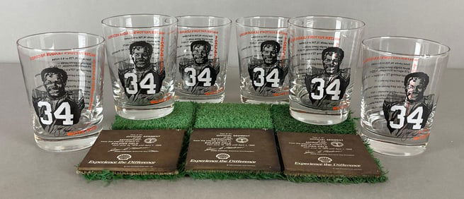6 - Walter Payton Milestone Glass and 6 - Soldier Field Astroturf Coasters
