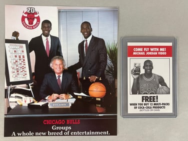 1989 Coca Cola Michael Jordan Come Fly with Me Card + 1985 Chicago Bulls Ad