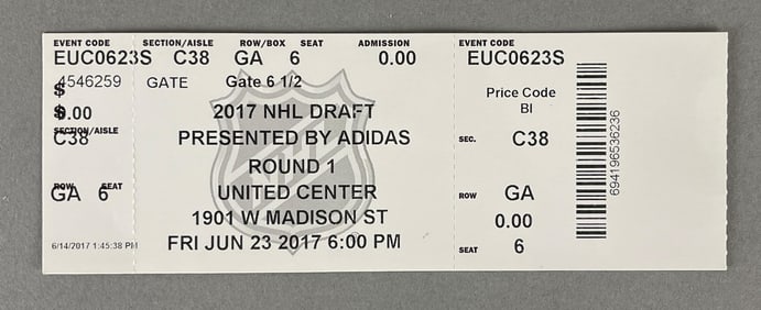 2017 NHL Draft Full Ticket - Cale Makar