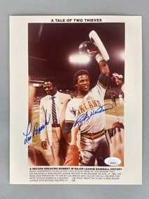 1982 Rickey Henderson and Lou Brock Signed A Tale of Two Thieves Photo with JSA COA