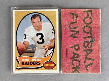 1970 Topps Football West Corps Cello Fun Packs with Lamonica and Gabriel Showing