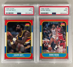 1986 Fleer Calvin Natt #79 and Norm Nixon #80 PSA 9 Set Break