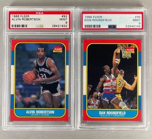 1986 Fleer Alvin Robertson #92 and Dan Roundfield #95 PSA 9 Set Break