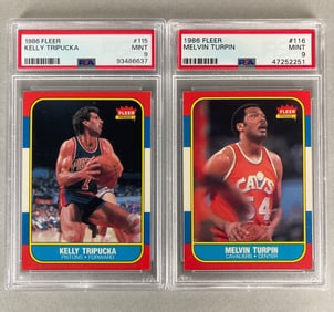 1986 Fleer Kelly Tripucka #115 and Melvin Turpin #116 PSA 9 Set Break