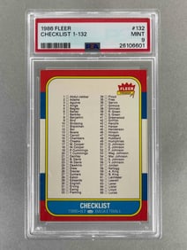 1986 Fleer Checklist 1 - 132 #132 PSA 9 Set Break