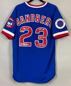 Ryne Sandberg Signed Chicago Cubs Jersey with Inscriptions and PSA COA
