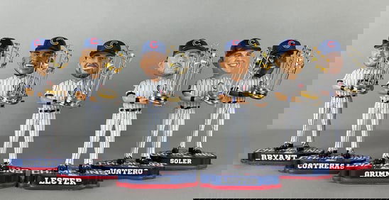 6 - 2016 Chicago Cubs World Series Champions FOCO Bobbleheads with Trophy