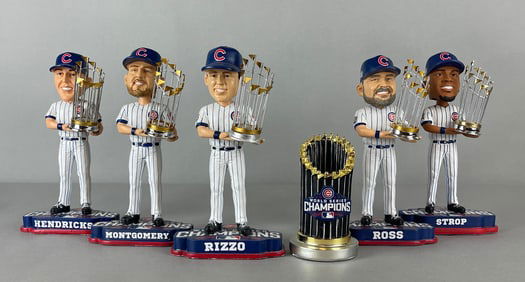 6 - 2016 Chicago Cubs World Series Champions FOCO Bobbleheads with Trophy