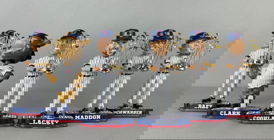 6 - 2016 Chicago Cubs World Series Champion FOCO Bobbleheads with Trophy