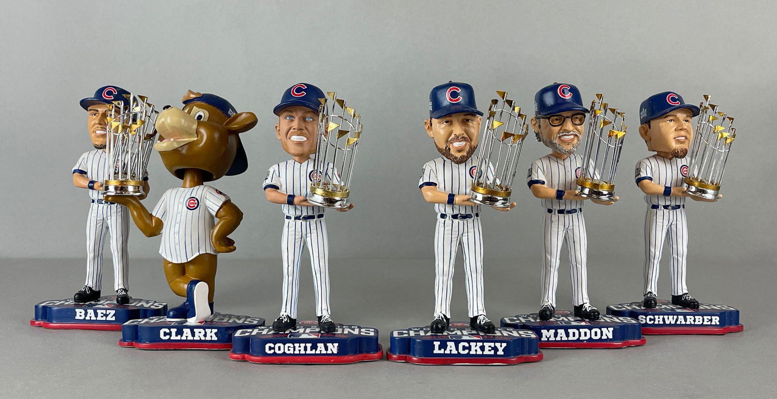 6 - 2016 Chicago Cubs World Series Champion FOCO Bobbleheads with Trophy (1 of 3)