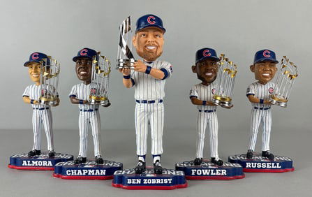 5 - 2016 Chicago Cubs World Series Champion FOCO Bobbleheads with Trophy