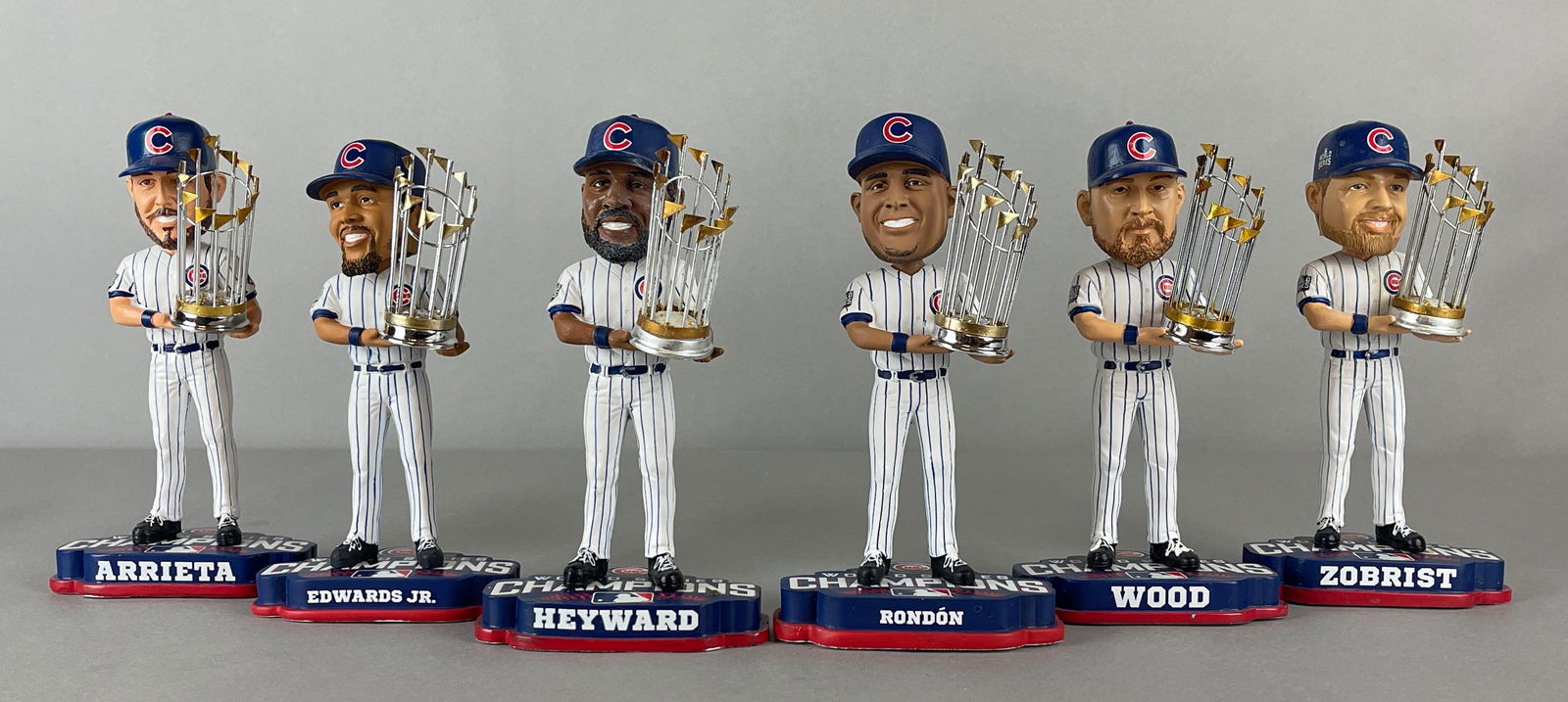6 - 2016 Chicago Cubs World Series Champion FOCO Bobbleheads with Trophy (1 of 3)