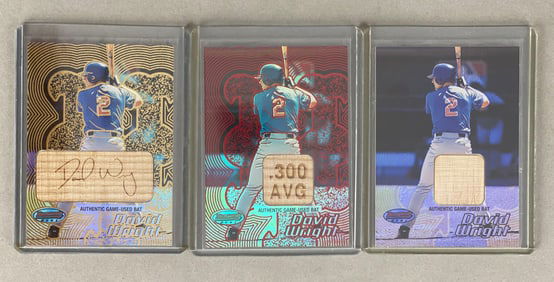 2002 Bowmans Best Gold, Red, and Base David Wright Bat Cards