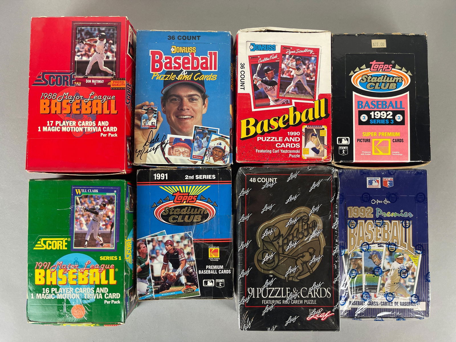 8 - 1988 - 92 Topps, Scores, Leaf, Stadium Club, and O-Pee-Chee Premier Baseball Unopened Boxes (1 of 3)