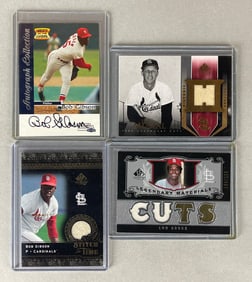 4 - Bob Gibson, Stan Musial, and Lou Brock Auto and Jersey Cards