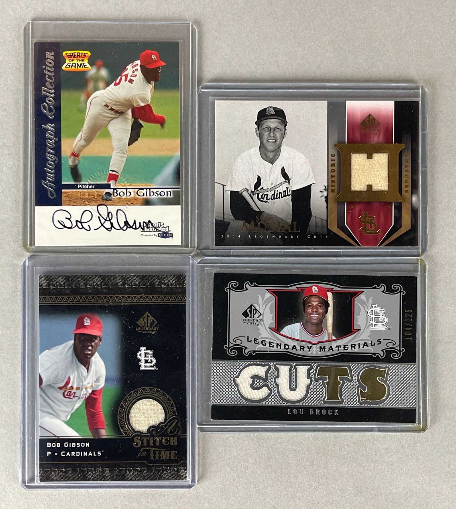 4 - Bob Gibson, Stan Musial, and Lou Brock Auto and Jersey Cards (1 of 2)