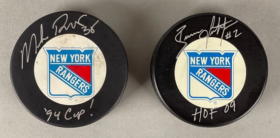 Mike Richter and Brian Leetch New York Rangers Signed Pucks