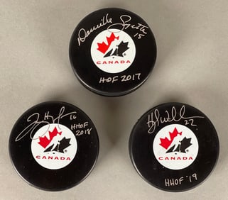 3 - Olympic Canadien Womens Hockey HOF Signed Pucks with COA