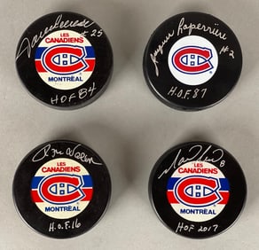 4 - Montreal Canadiens HOFs Signed Pucks with COA