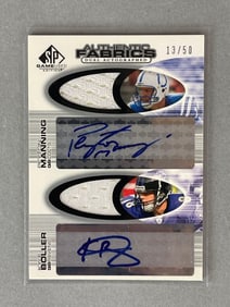 2004 SP Game Used Fabrics and Dual Autographed Peyton Manning an Kyle Boller 13/50