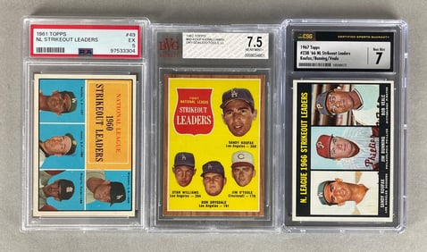 1960s Topps NL Strikeout Leaders Graded Cards with Sandy Koufax