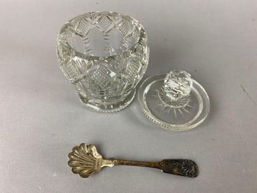 Duncan Miller Clear Cut Glass Jam Jar and Spoon