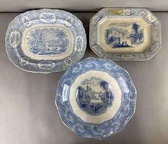 Group of 3 Antique Blue Transferware Items