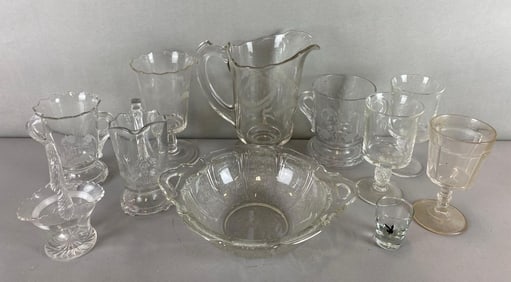Group of Pressed Glass Items and More