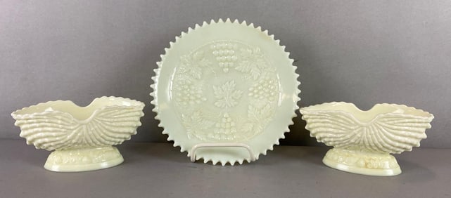 Group of 3 Custard Glass Items