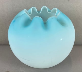 Satin Blue Blown Glass Rose Bowl