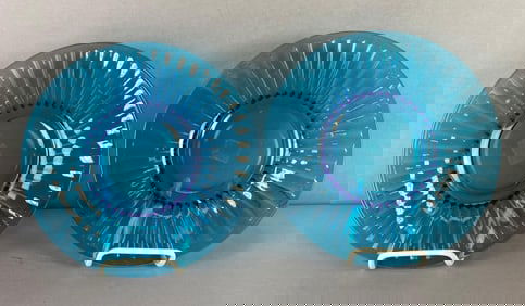 Group of 2 Blue Glass Depression Plates
