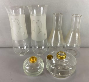 Group of Clear Glass Oil Lamp Parts