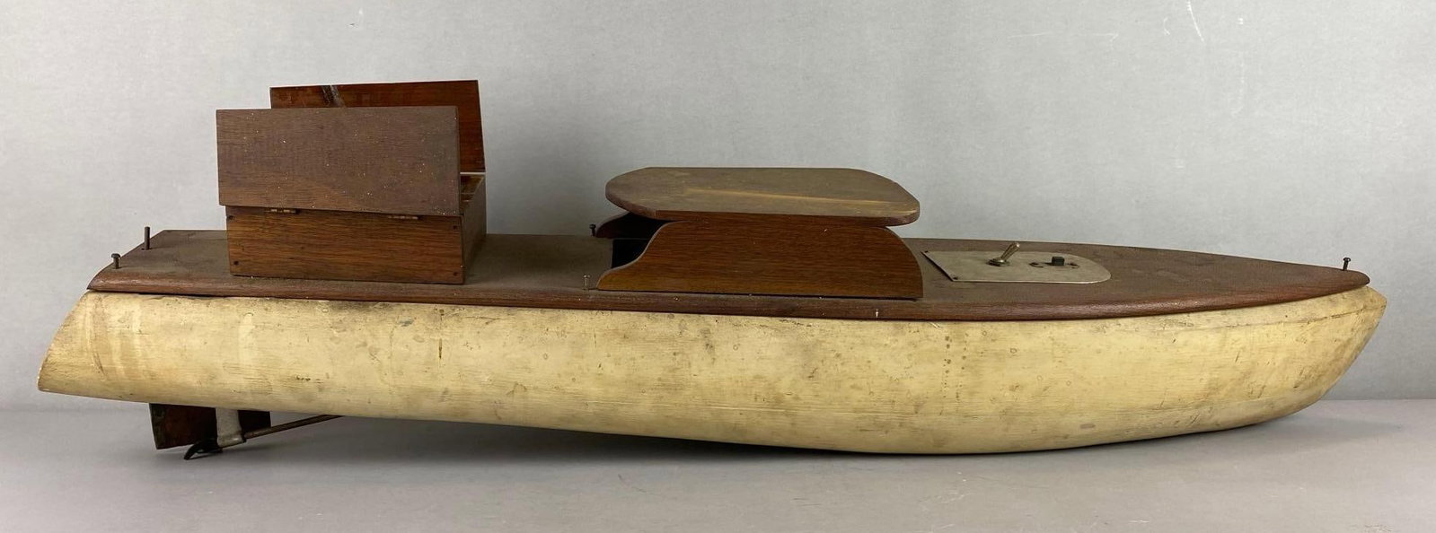 Vintage Motorized Pond Boat: Untested, Measures 38 x 9 x 9 inches