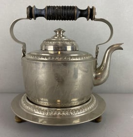 Antique Metal Teapot and Trivet
