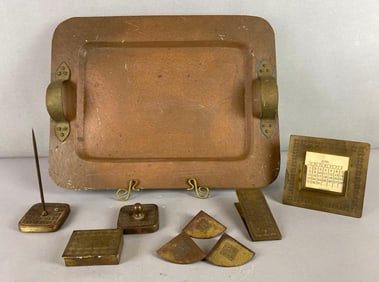 Group of Art Deco Copper Bradley Hubbard Desk Items and More