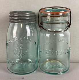 Group of 2 Antique Aqua Canning Jars