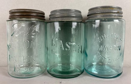 Group of 3 Antique Aqua Canning Jars