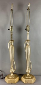 Group of 2 Antique Metal Champagne Table Lamps
