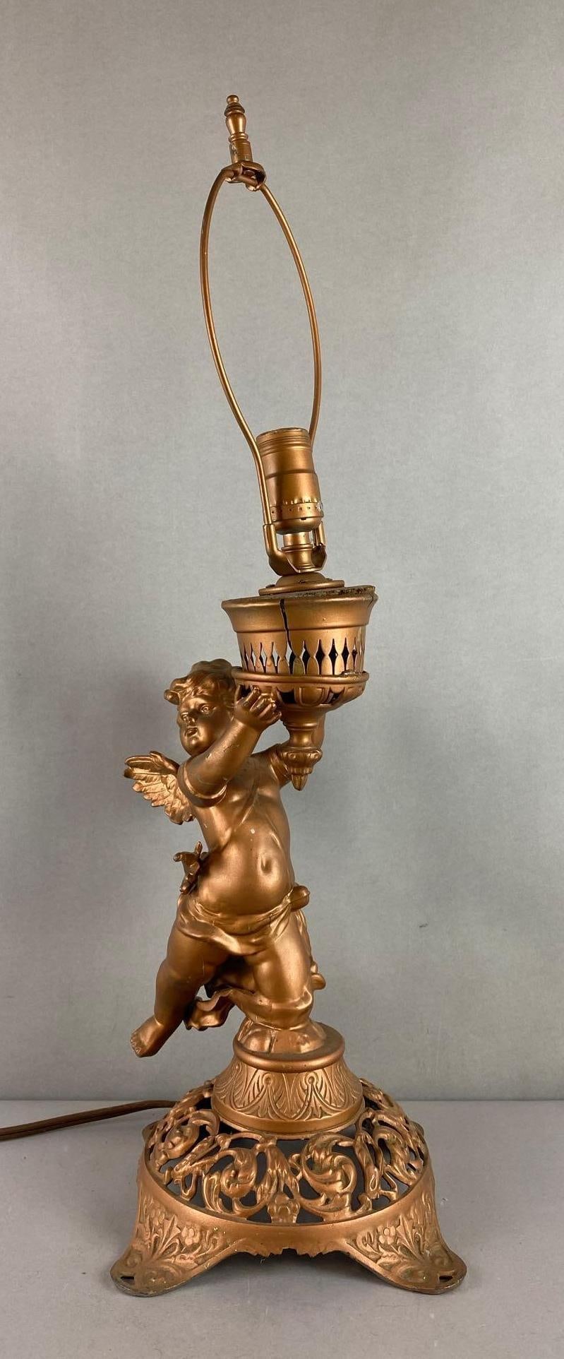 Antique Ornate Metal Cherub Table Lamp (1 of 7)